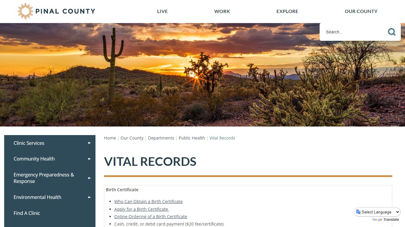 Vital Records | Pinal County, AZ